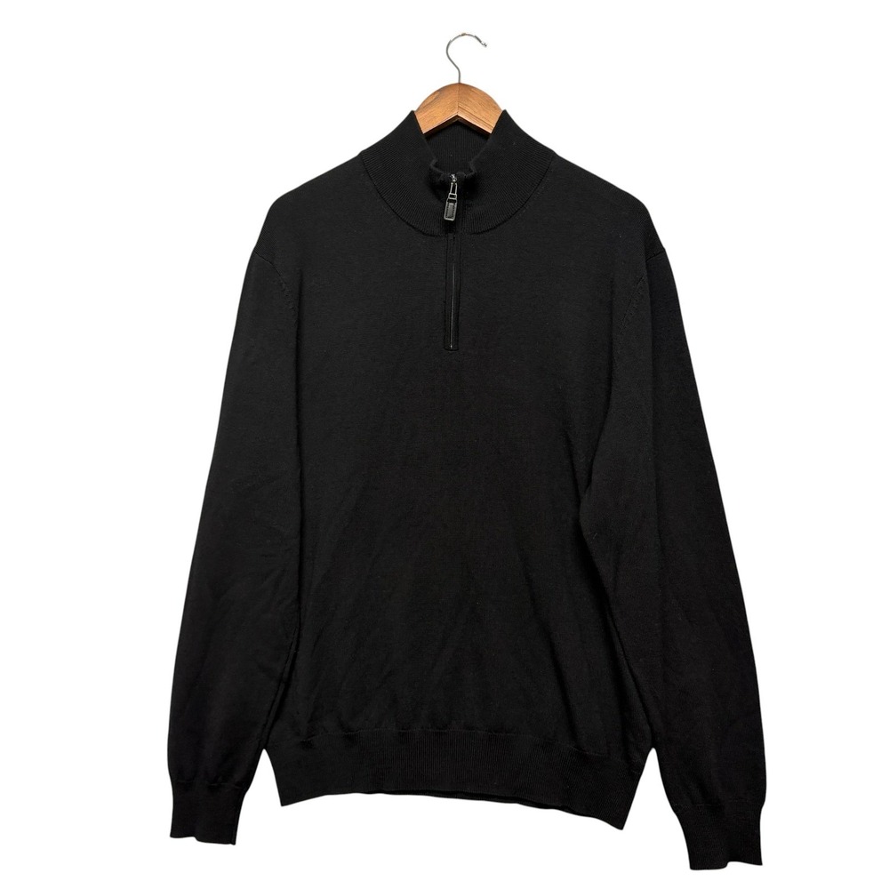 Nordstrom Men's Shop Sweater‎ Mens XL Black Quarter Zip Cotton Cashmere Pullover